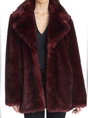 Avec Les Filles Burgundy Faux Fur Teddy Jacket